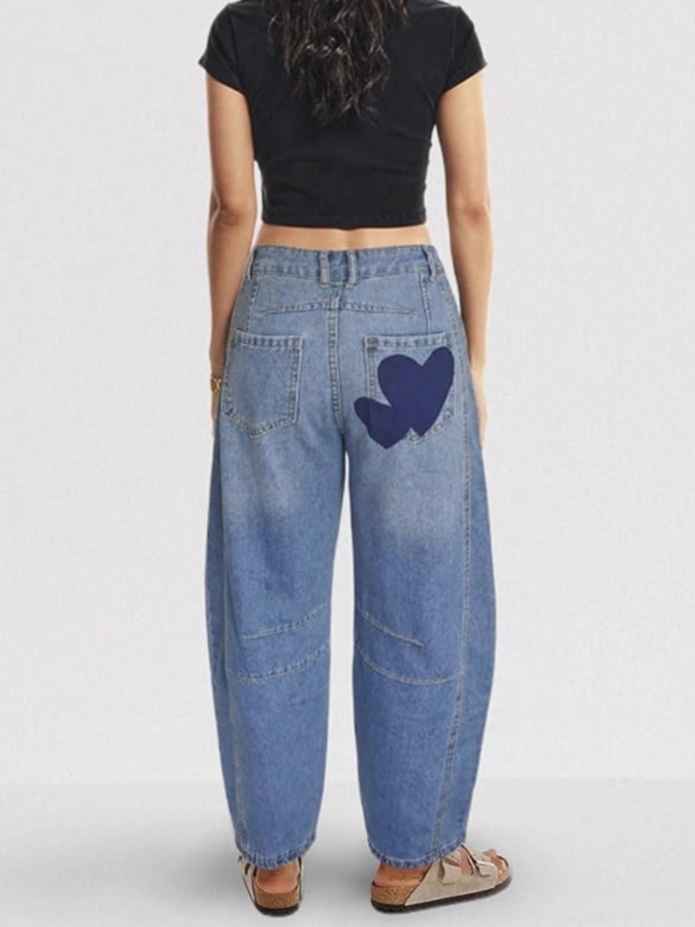 Heart Printed Barrel Jeans - Picture 8 of 8